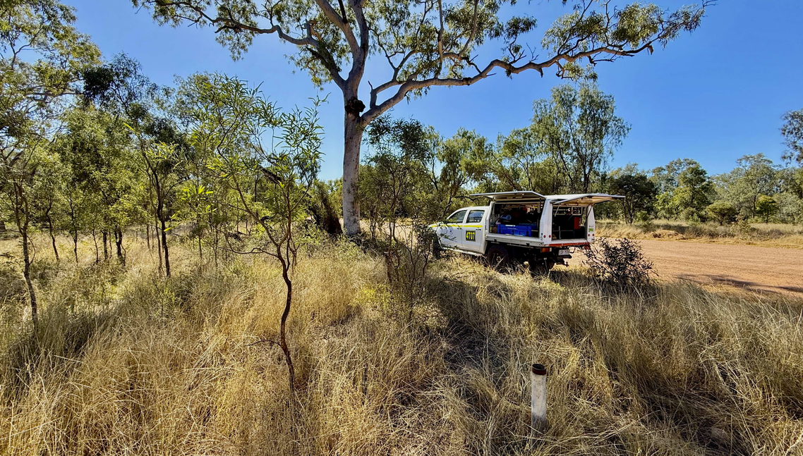 4t vehicle at a groundwater monitoring bore in the bush